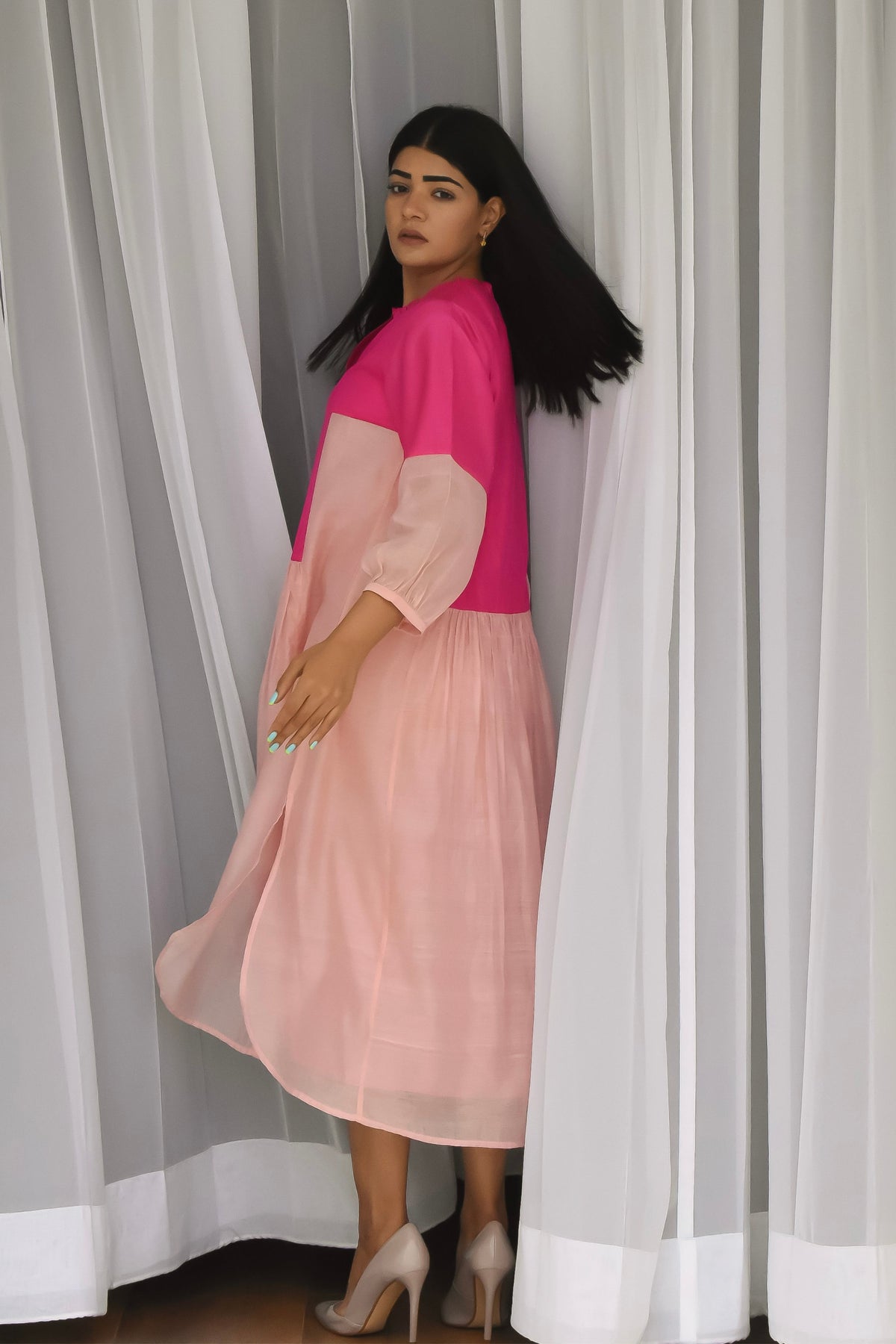 UPCYCLED PINK COLOUR BLOCK DRESS