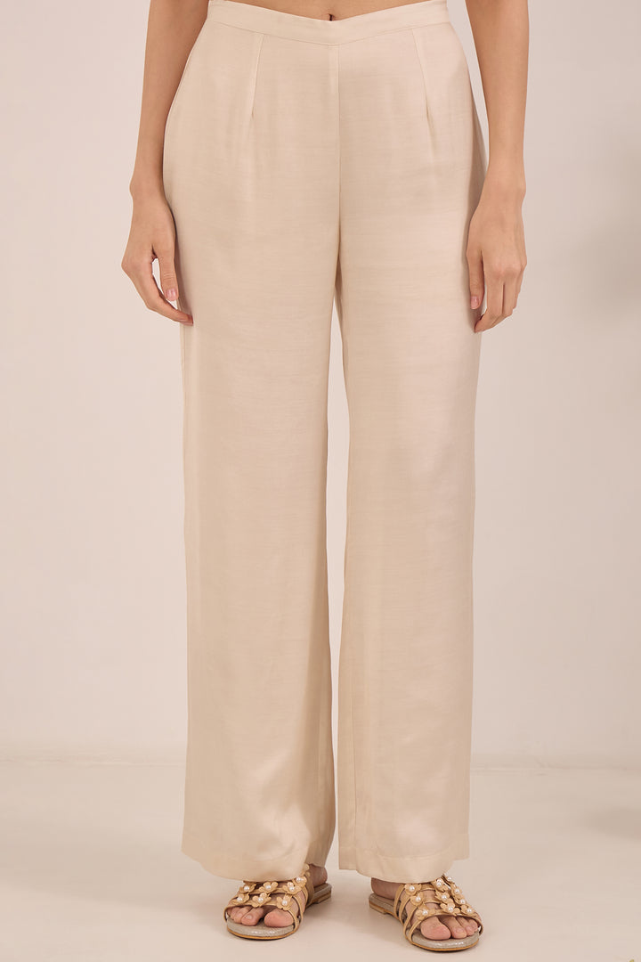 SAFAR: IVORY SATIN PANTS