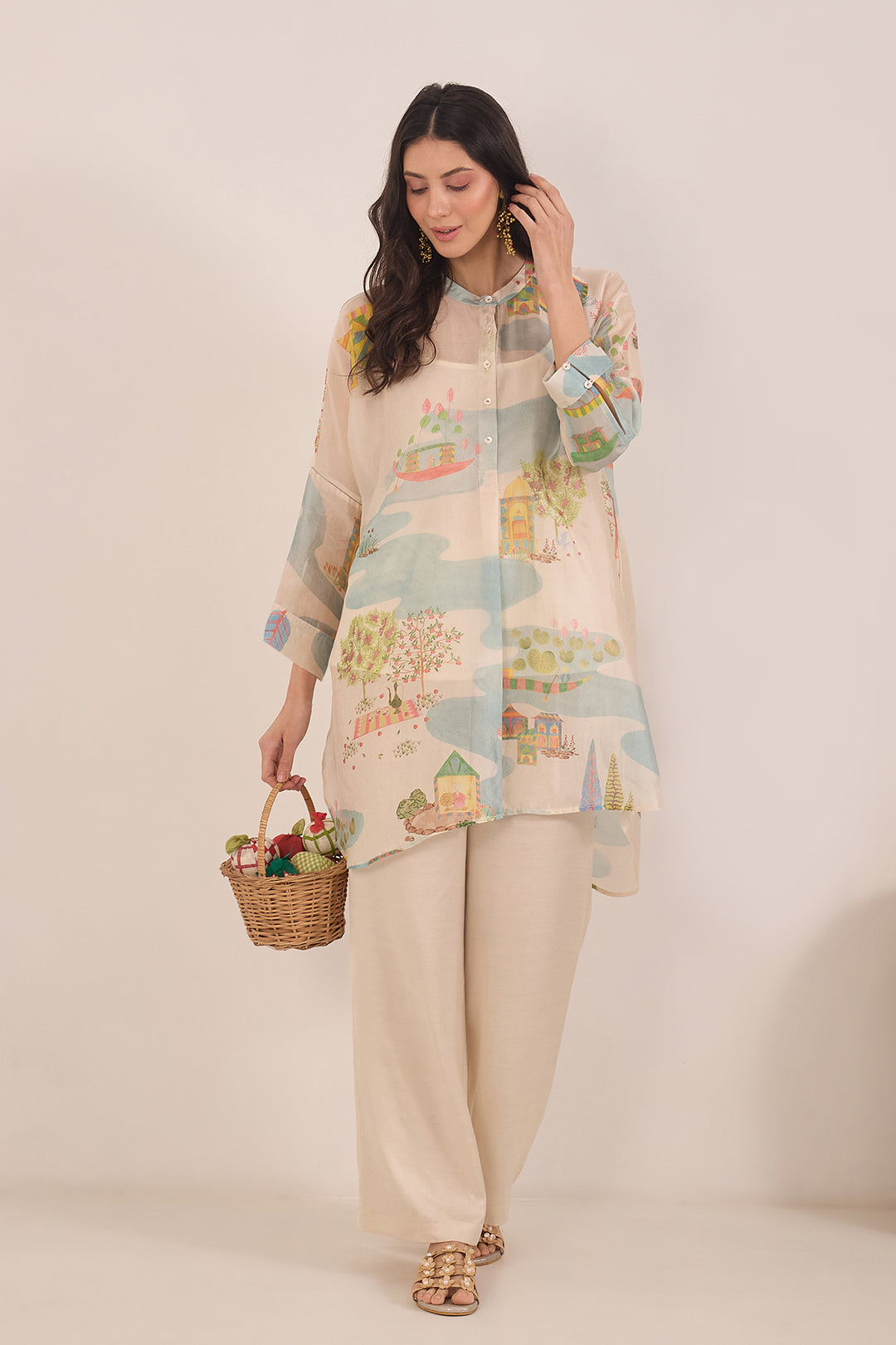 SAFAR: IVORY SATIN PANTS
