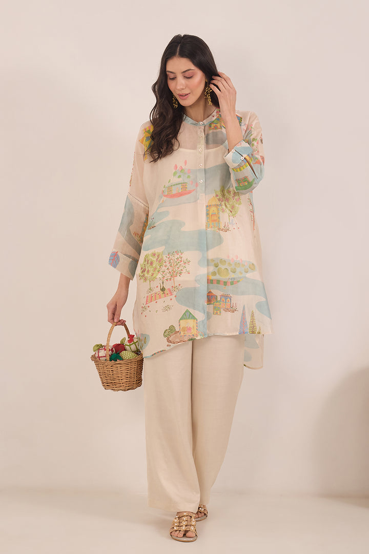 SAFAR: IVORY SATIN PANTS