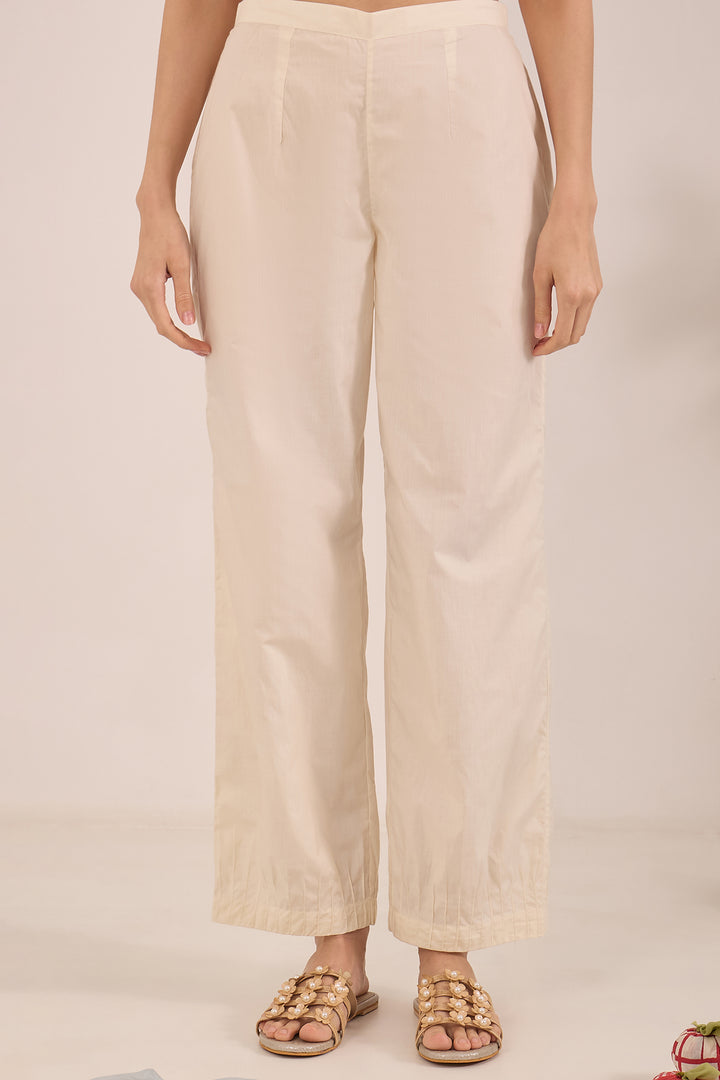 CHINAR: COTTON PINTUCK PANTS - IVORY