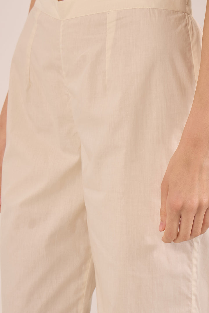 CHINAR: COTTON PINTUCK PANTS - IVORY