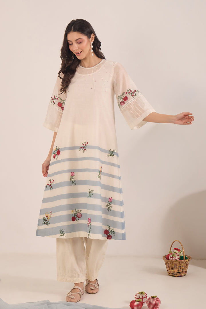 CHINAR: COTTON PINTUCK PANTS - IVORY