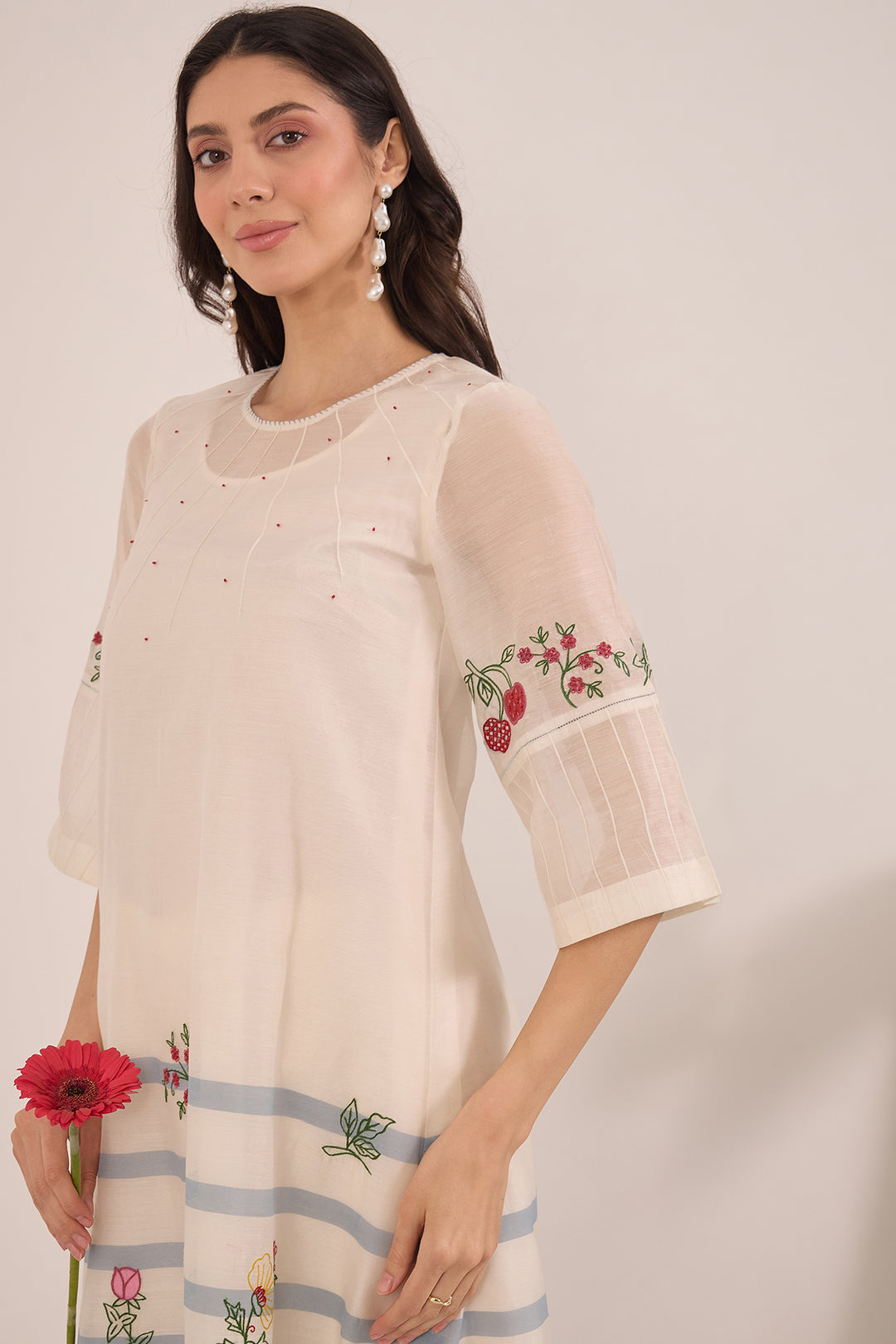 Embroidered stripe ethnic kurta