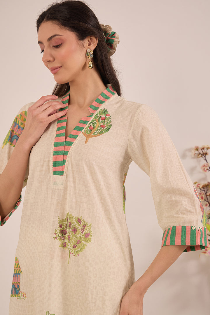 Cotton V-neck kurta women