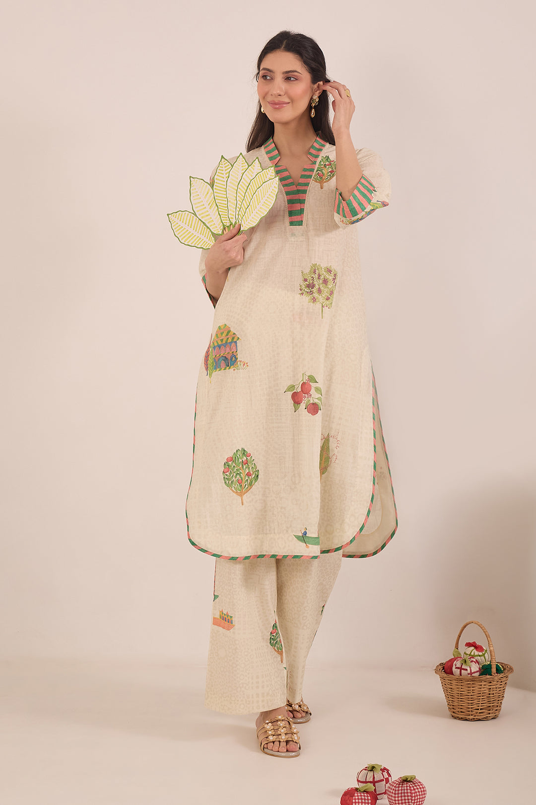 V-Neck Cotton Co-ord Set 