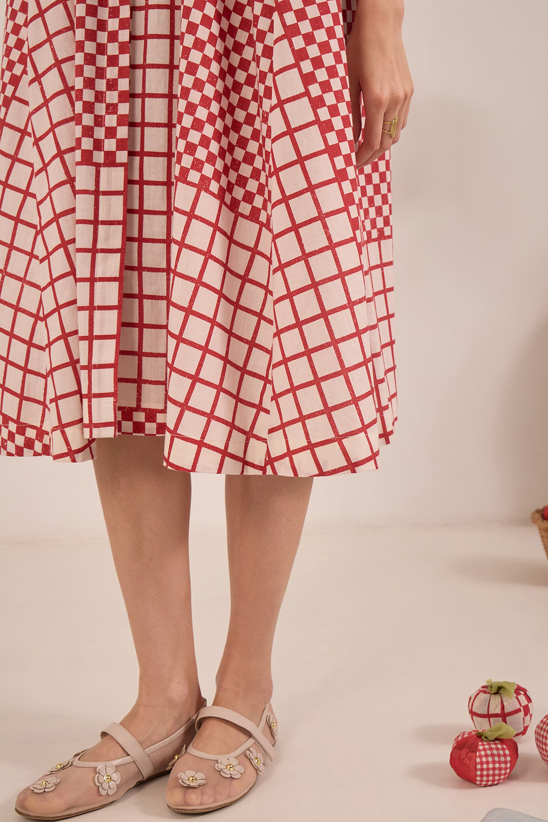 AAROL: COTTON CHECK MIDI DRESS
