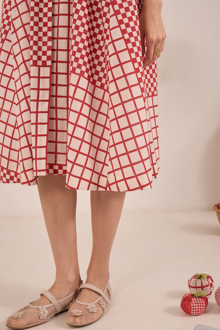 AAROL: COTTON CHECK MIDI DRESS
