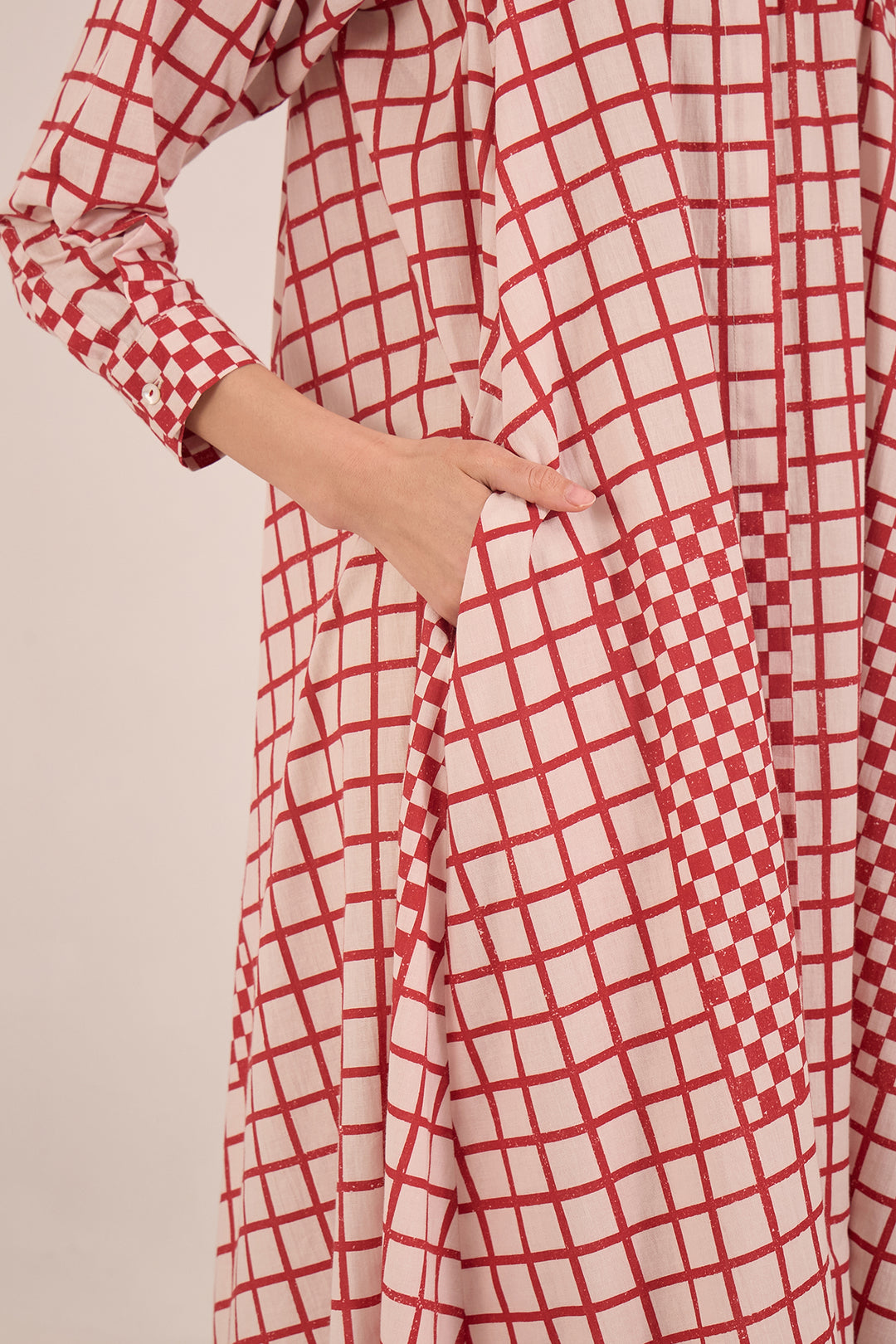 AAROL: COTTON CHECK MIDI DRESS