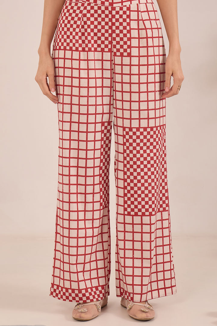 SHIRIN: COTTON CHECK WIDE LEG PANTS