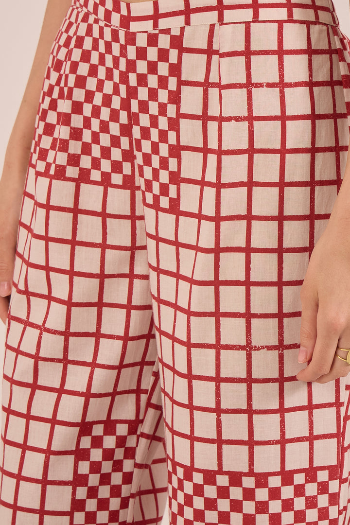 SHIRIN: COTTON CHECK WIDE LEG PANTS
