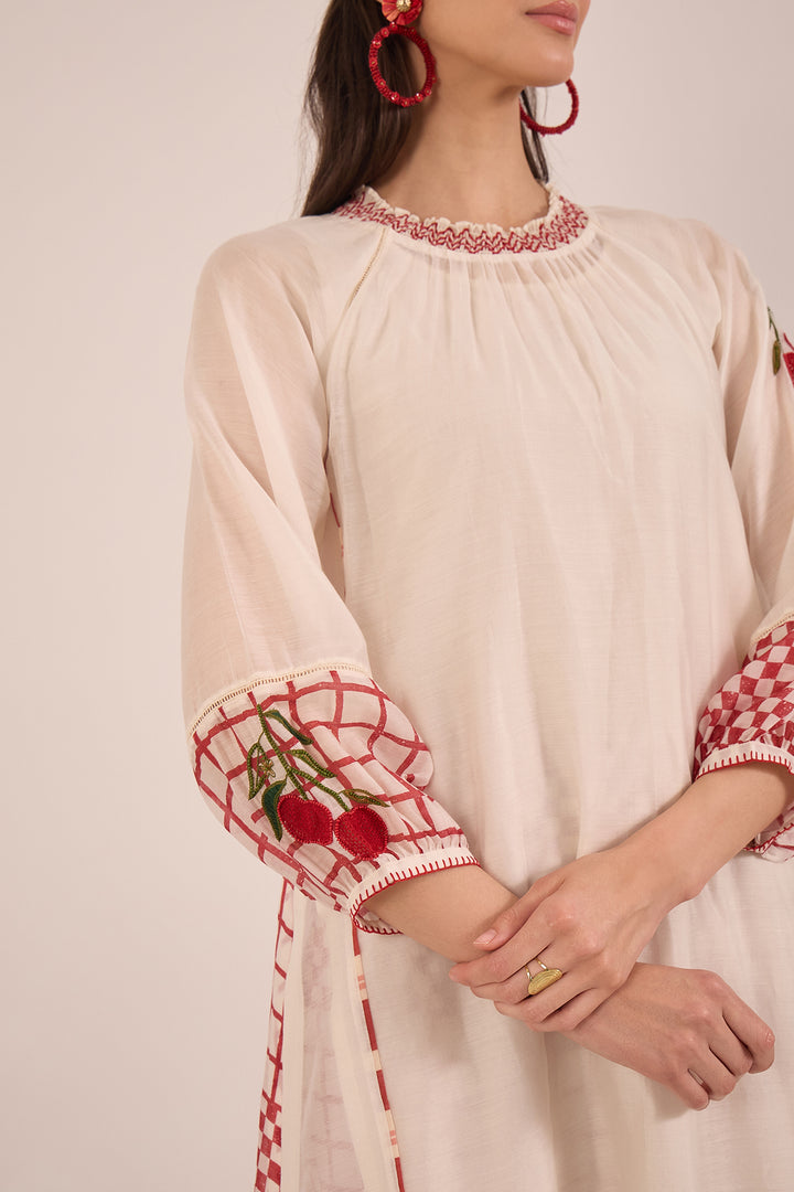 Cotton silk embroidered kurta