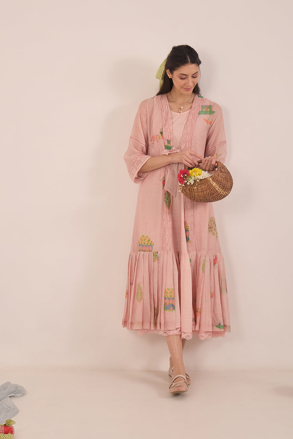 pink pleated dress