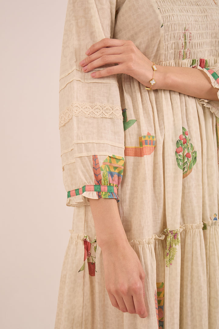 GULPOSH: COTTON SMOCKING MIDI DRESS