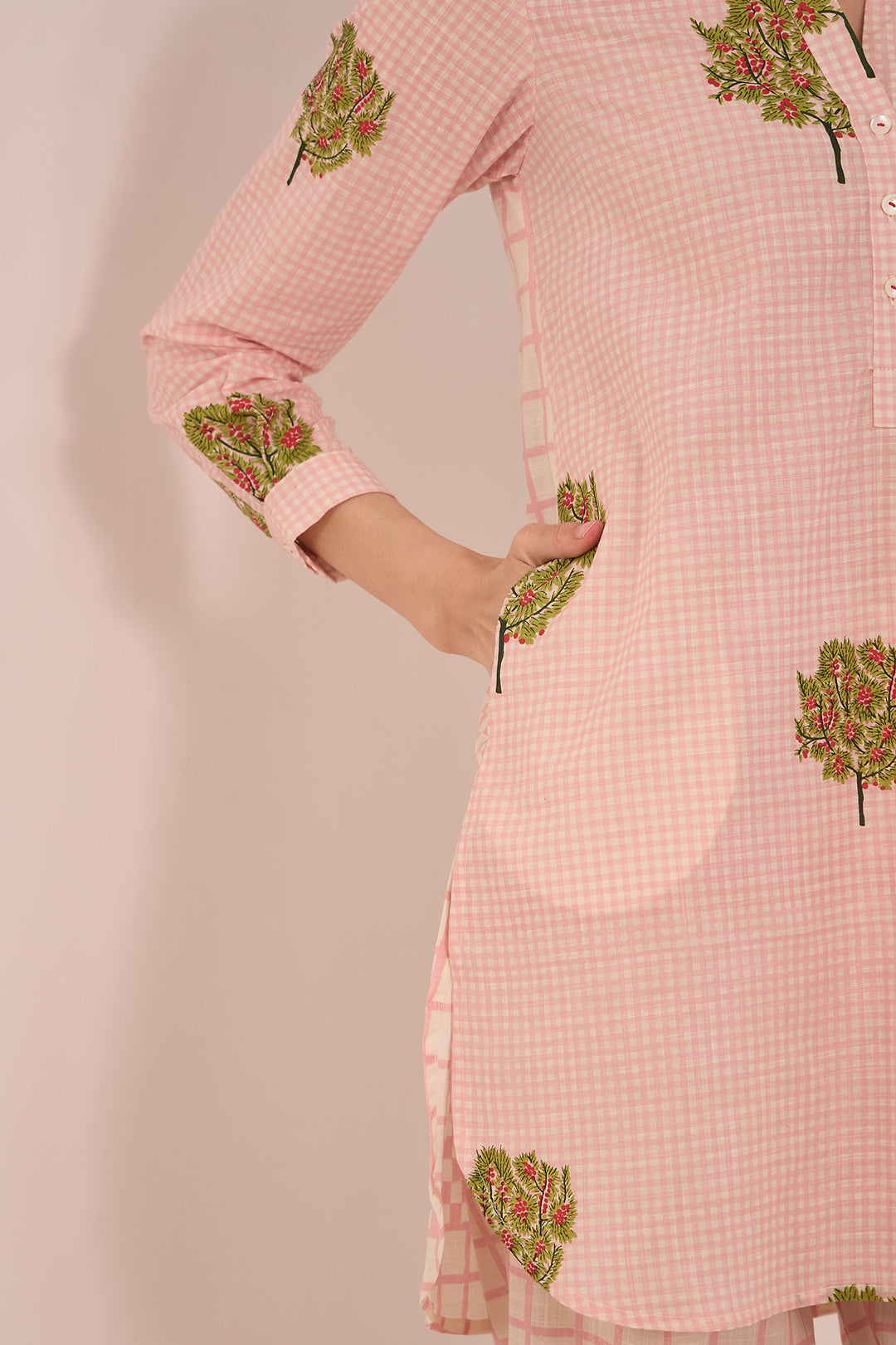 COTTON CHECK APPLE TREE TOP - PINK