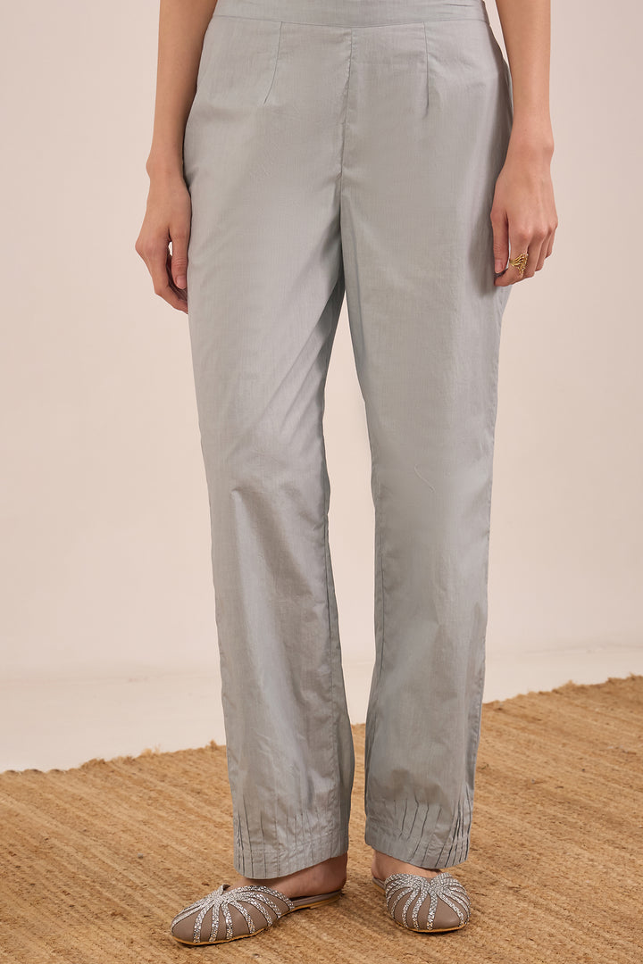 CHINAR: COTTON PINTUCK PANTS - POWDER BLUE