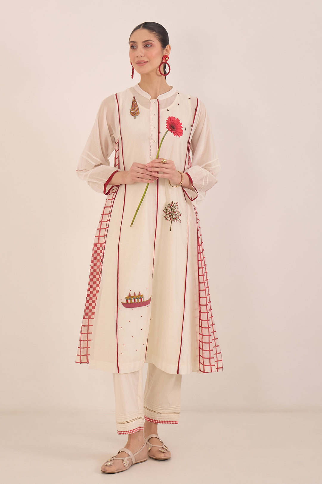 Ivory red Chanderi set