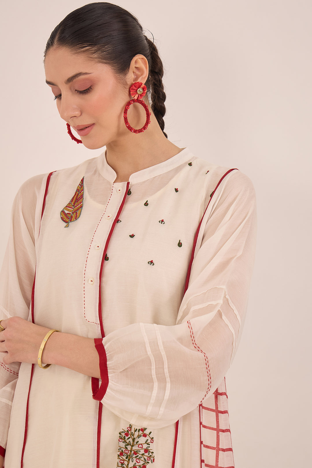 Ivory red Chanderi kurta