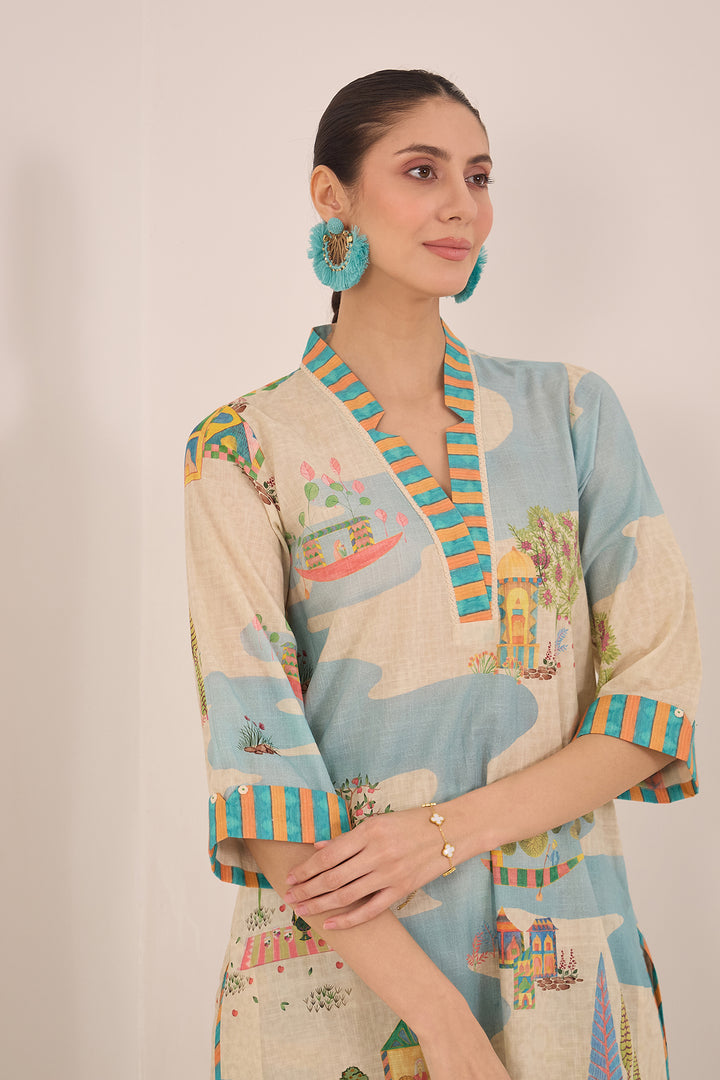 Cotton V-neck ethnic kurta