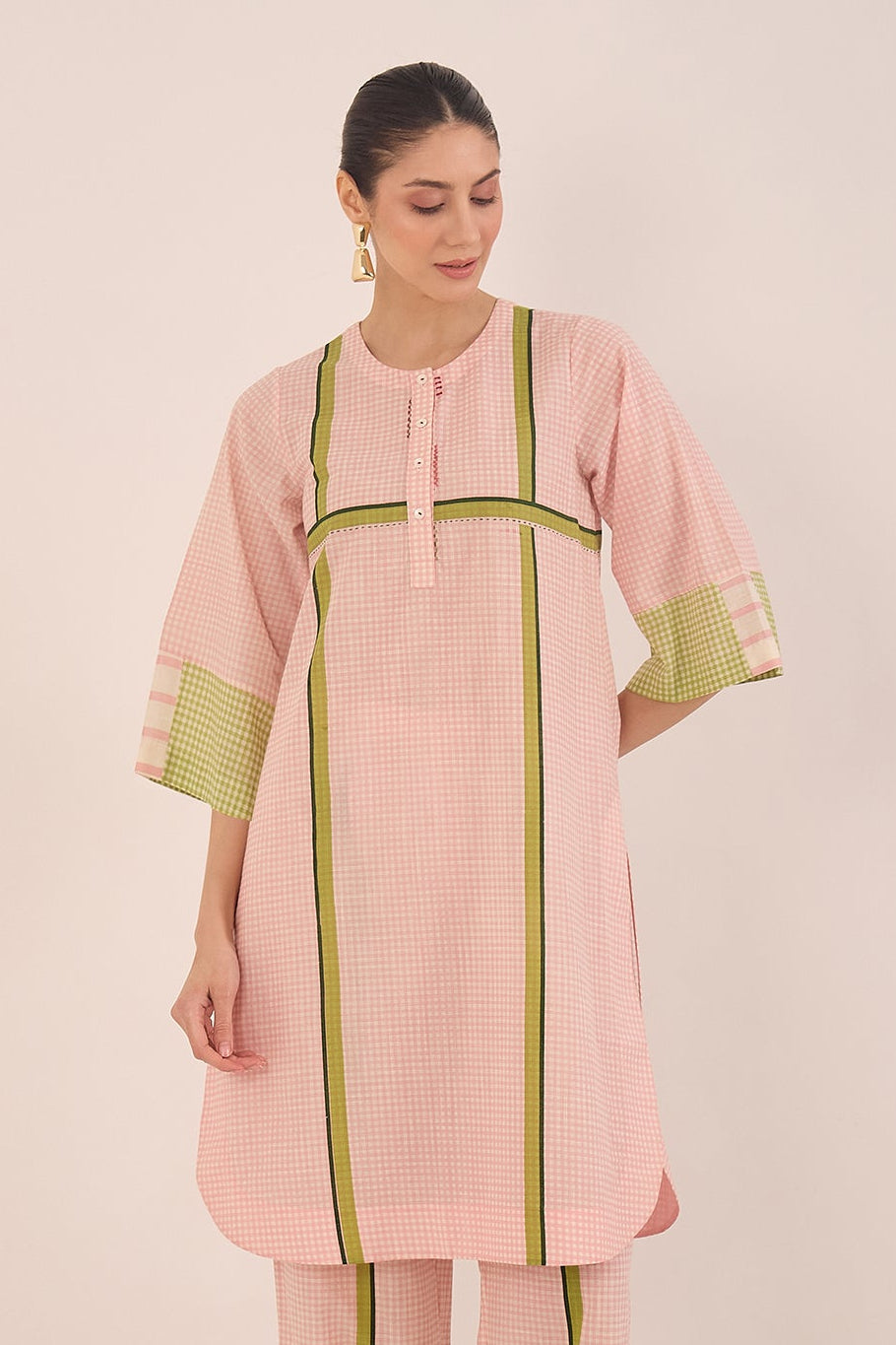 Pink shepherd check kurta