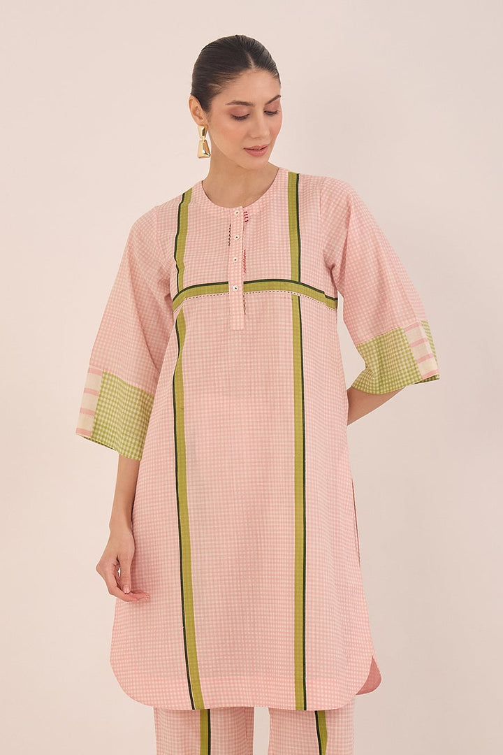 Pink shepherd check kurta