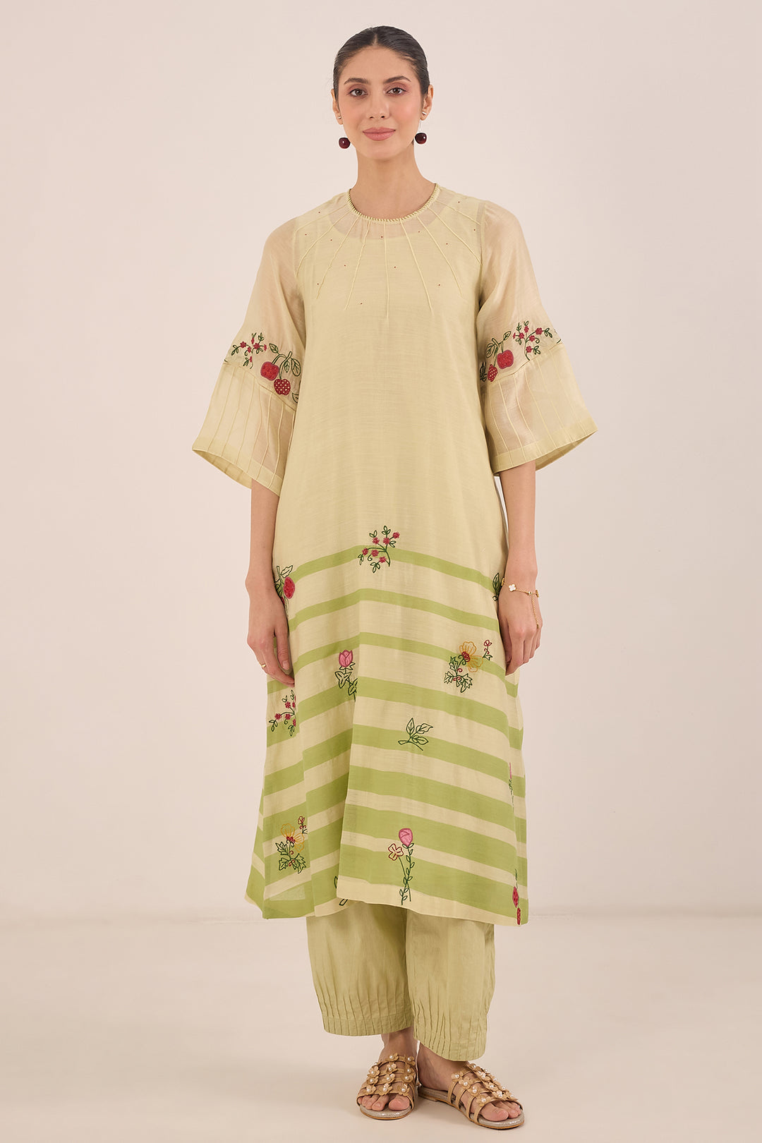 Green Chanderi kurta set