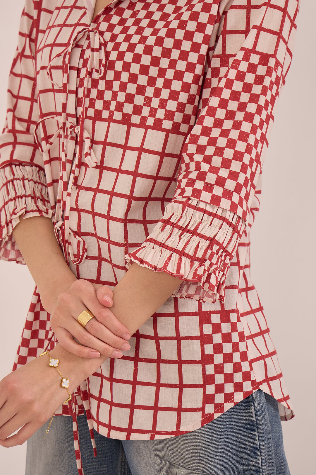 AAROL: COTTON CHECK STRING SHIRT