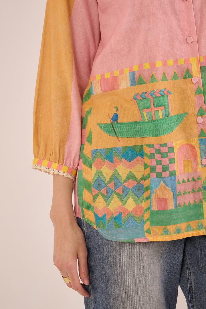 KAHWA: COTTON COLOR BLOCK SHIRT