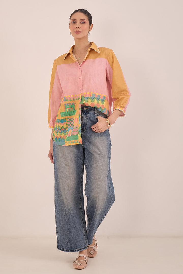 Cotton Color Block Shirt 