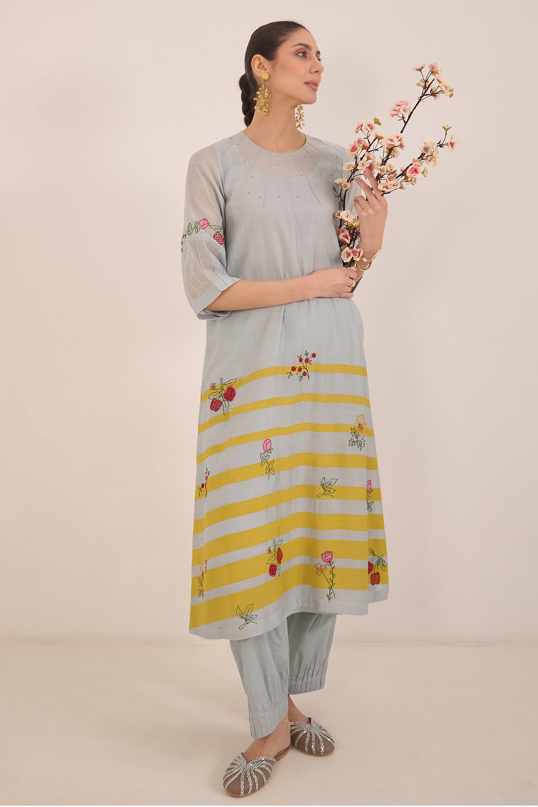 Chanderi floral embroidered kurta