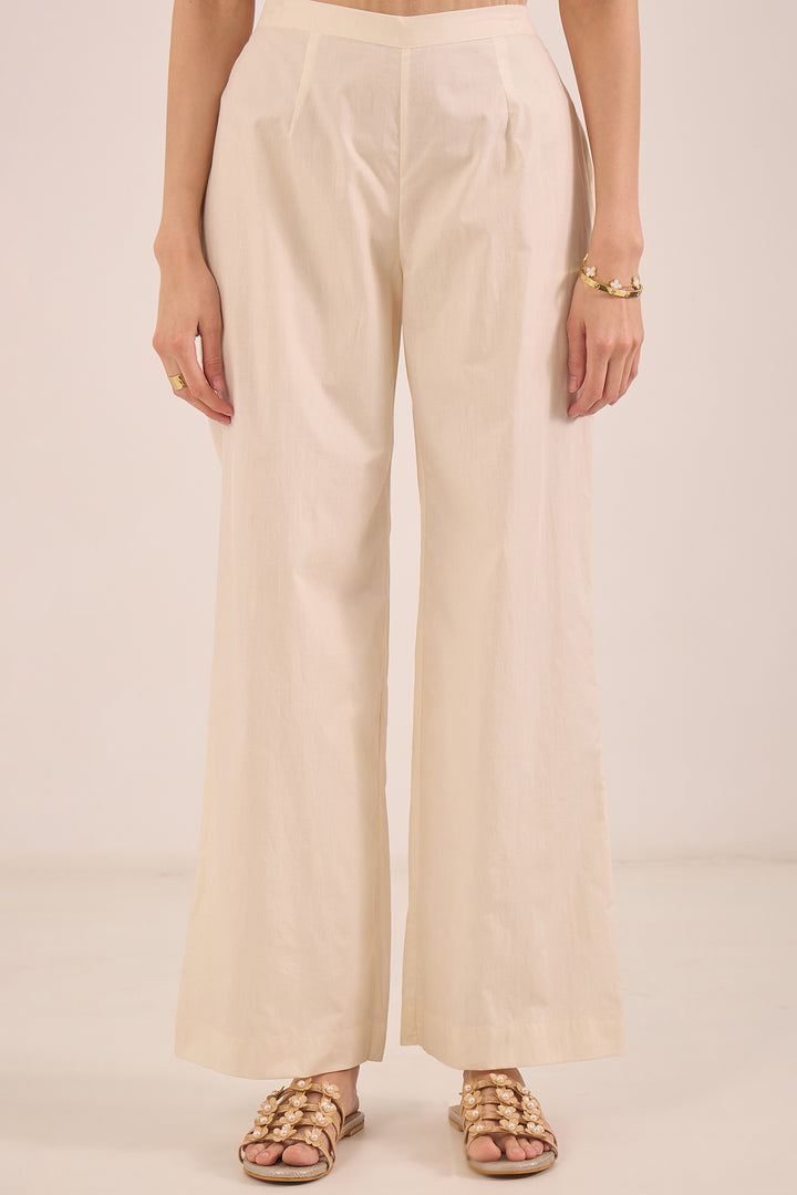 ZOON: COTTON IVORY WIDE LEG PANTS
