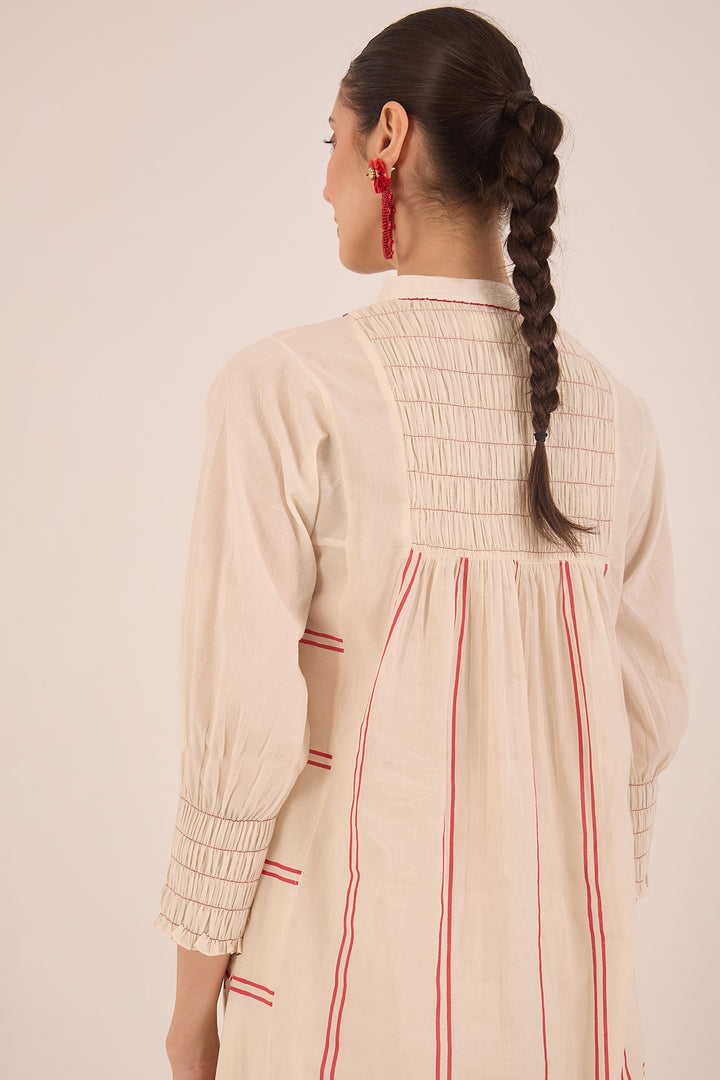 ZOON: COTTON IVORY BEAD AND STRIPE KURTA SET