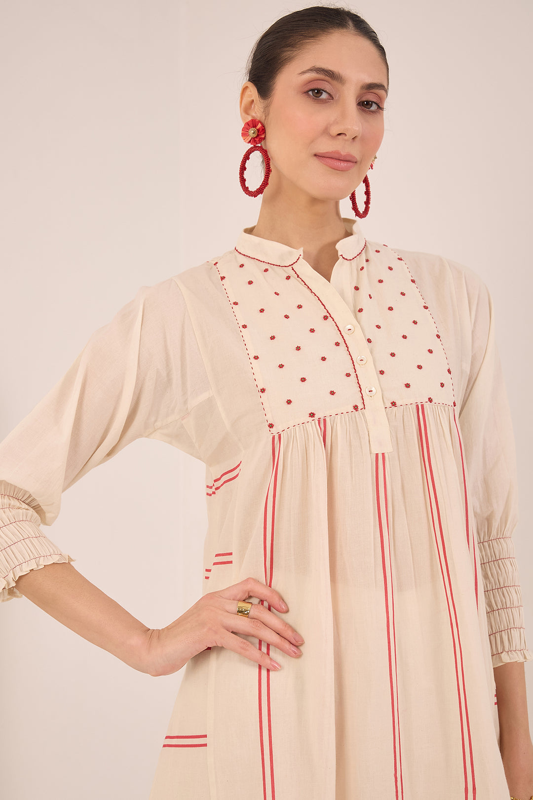 Ivory cotton stripe kurta