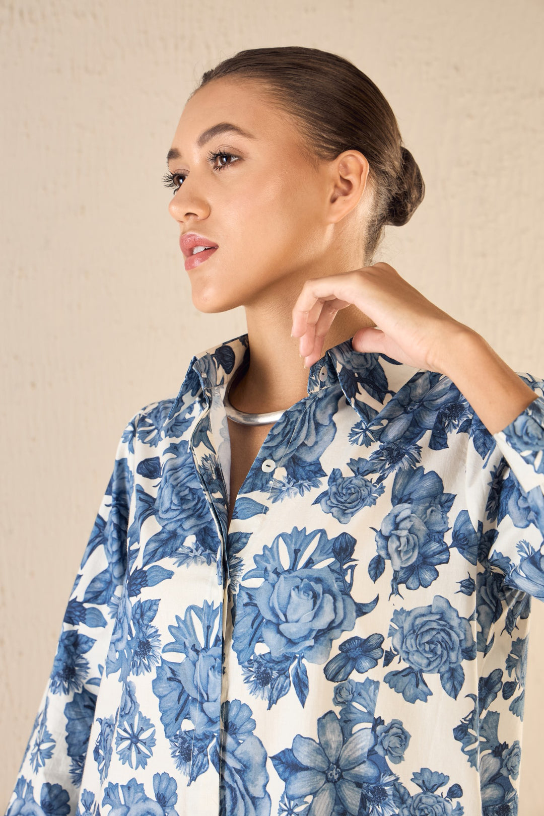 BLUE BLOSSOM COTTON SHIRT DRESS
