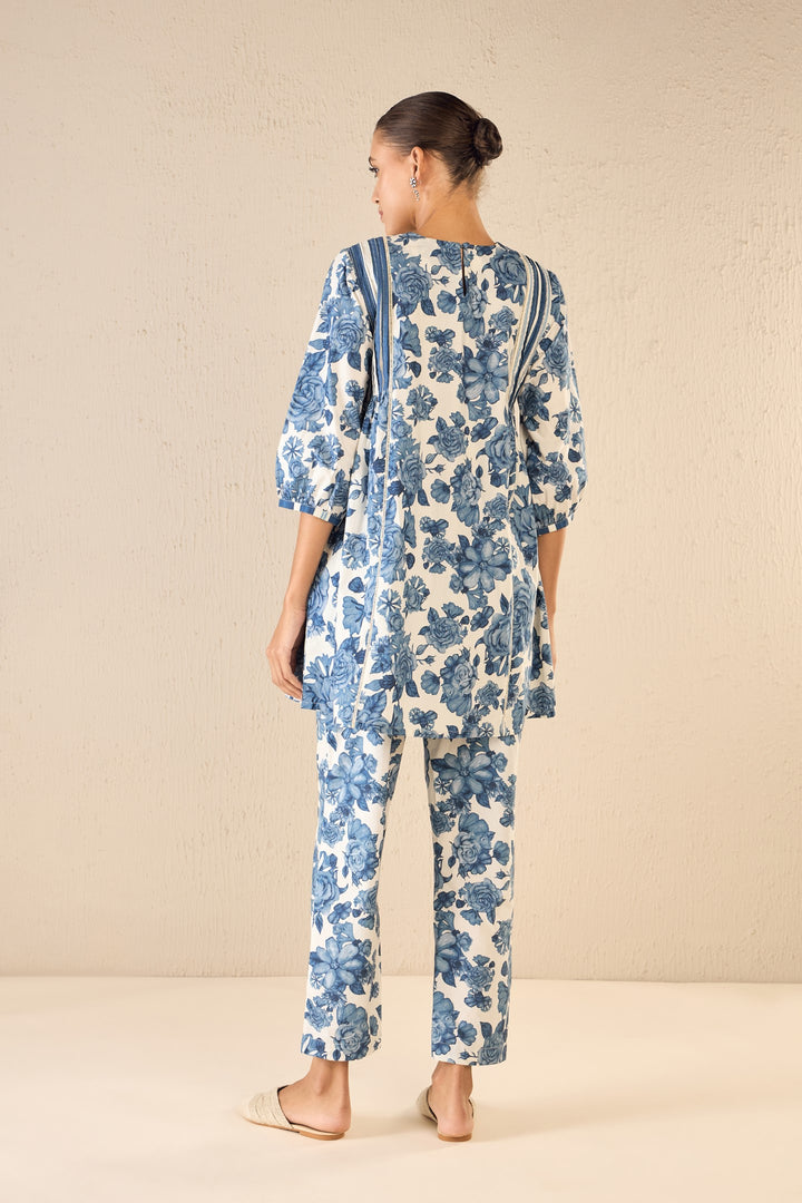 BLUE BLOSSOM: BLUE ROSE SIDE GATHER TUNIC CO-ORD SET