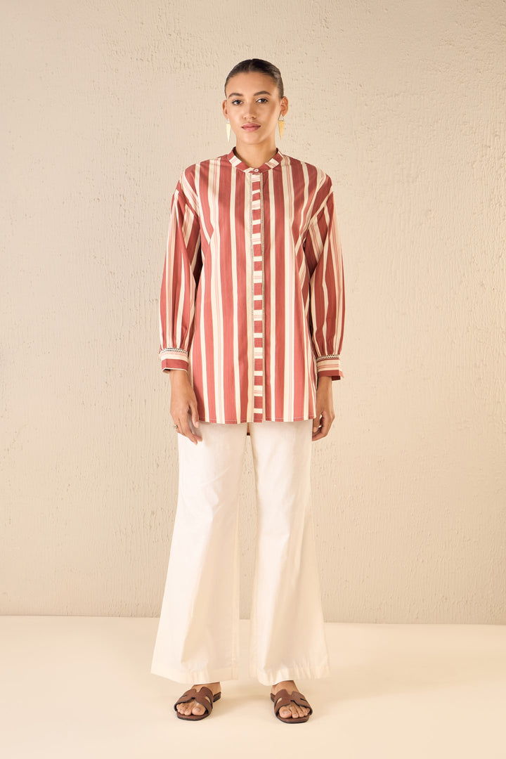 MEADOW STRIPES: RED STRIPE LONG SHIRT CO-ORD SET