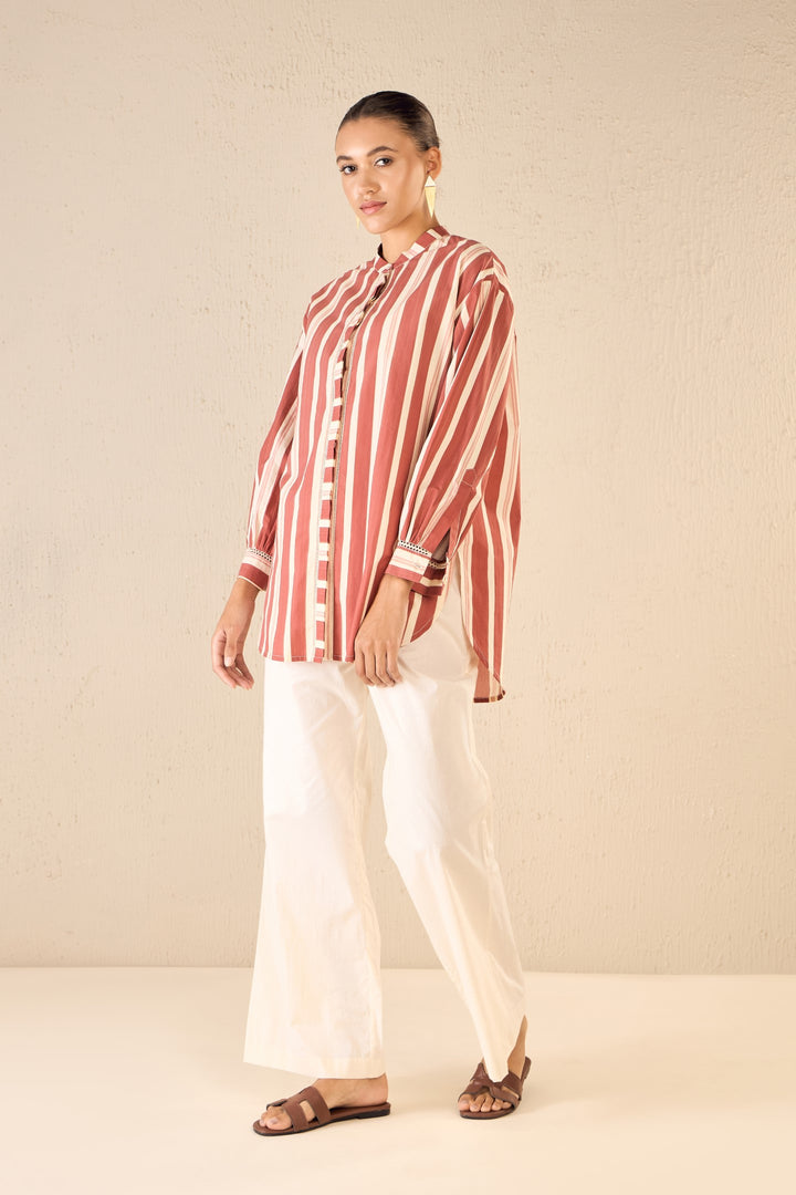 MEADOW STRIPES: RED STRIPE LONG SHIRT CO-ORD SET