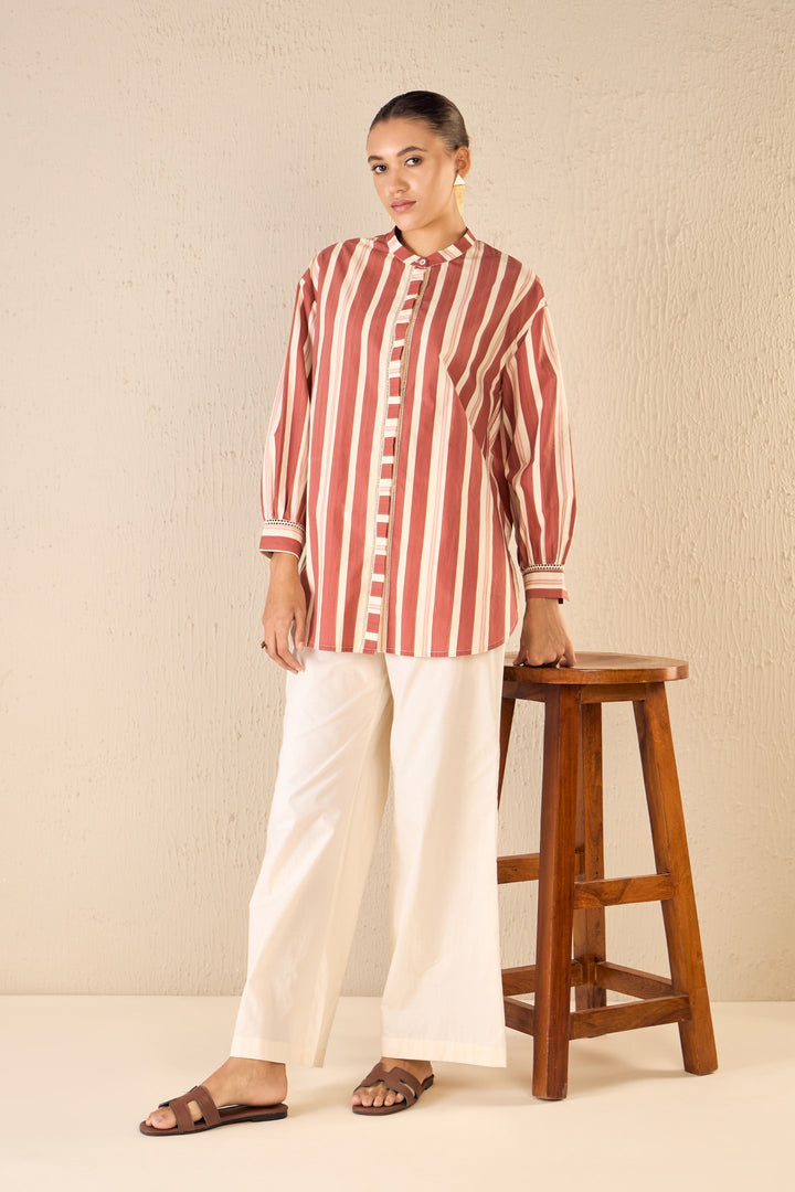 MEADOW STRIPES: RED STRIPE LONG SHIRT CO-ORD SET