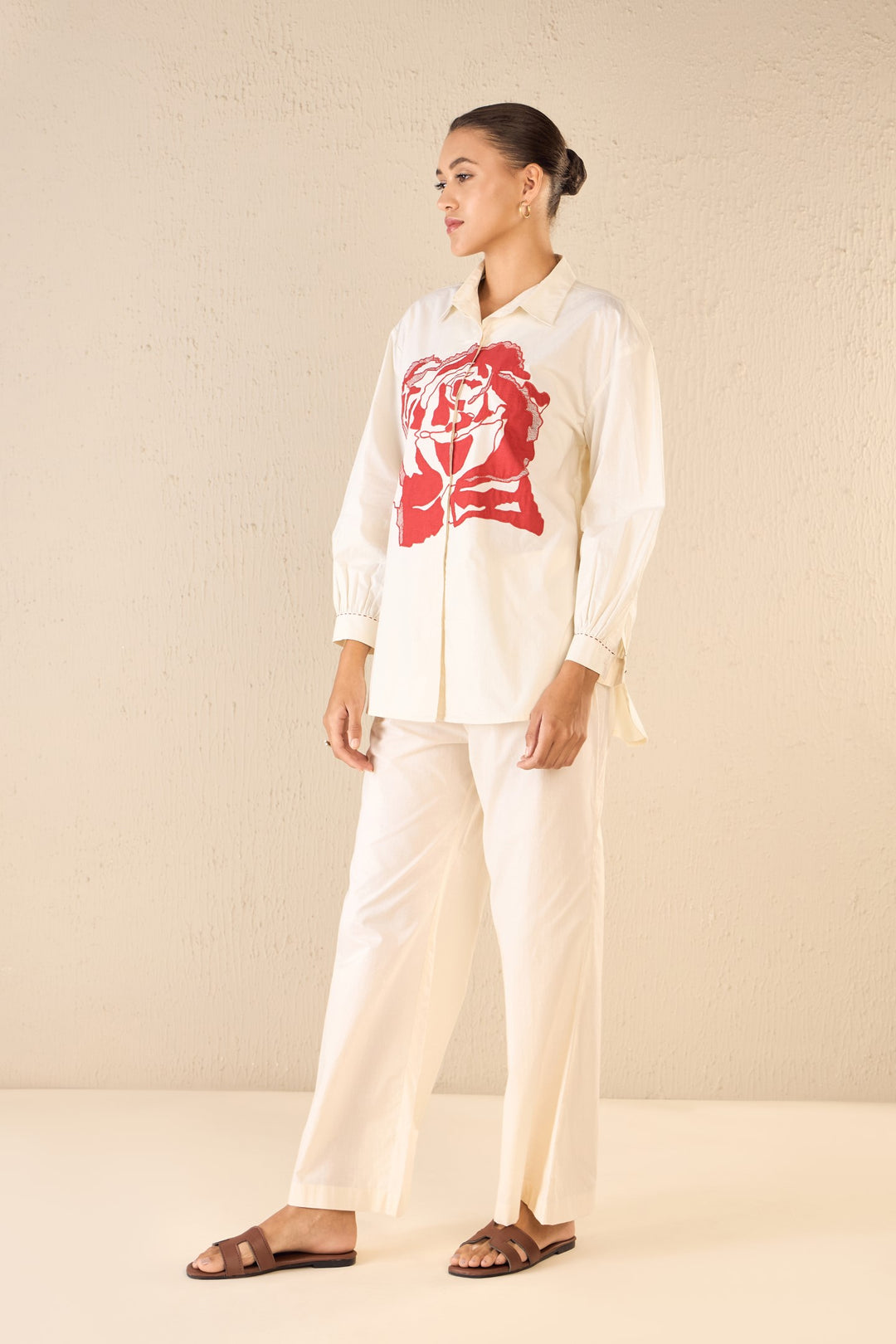 ROSE DREAM: IVORY OVERSIZE COTTON SHIRT CO-ORD SET