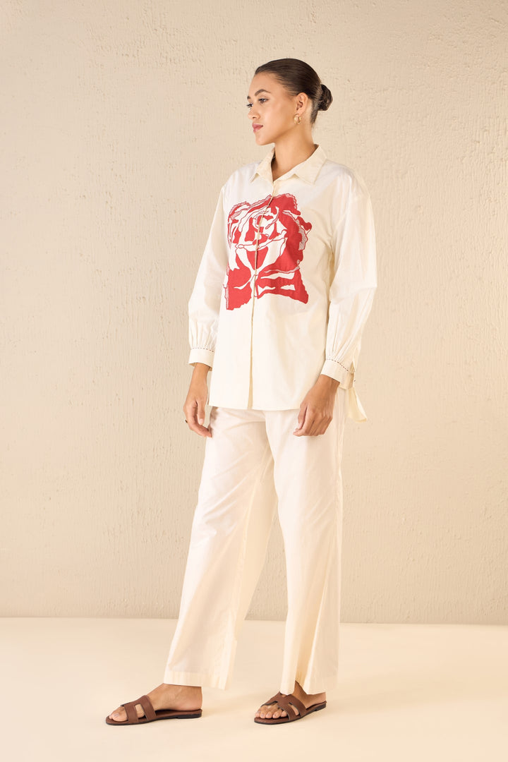 ROSE DREAM: IVORY OVERSIZE COTTON SHIRT CO-ORD SET
