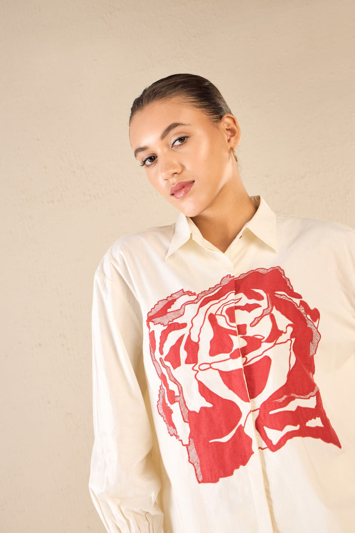 ROSE DREAM: IVORY OVERSIZE COTTON SHIRT CO-ORD SET