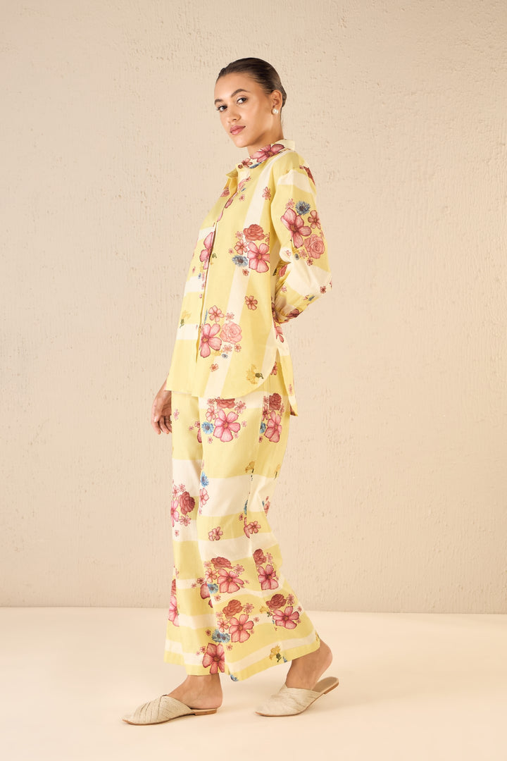 FLORAL FUSION: YELLOW & WHITE STRIPE FLORAL FLAIR PANTS