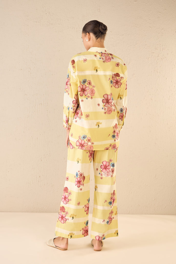 FLORAL FUSION: YELLOW & WHITE STRIPE FLORAL FLAIR PANTS