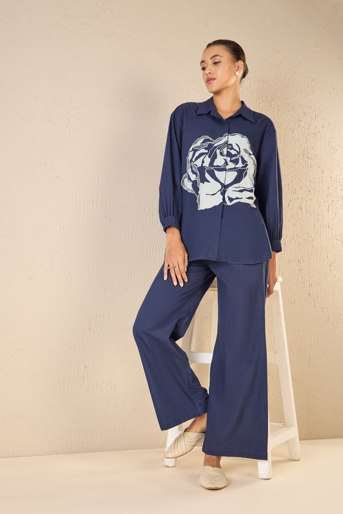 Blue Dreamy Rose Shine Combo Set ( Royal blue Glossy leggings + Cotton Printed T-shirt) (Copy)