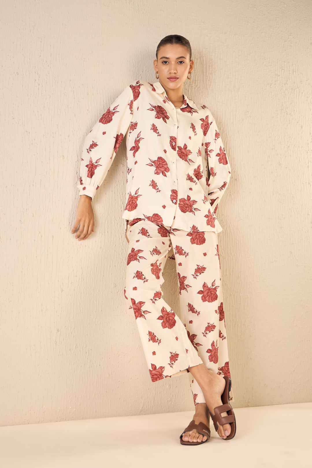 VINTAGE ROSE COTTON FLAIR PANTS