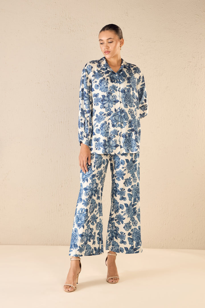 BLUE BLOSSOM COTTON FLAIR PANTS