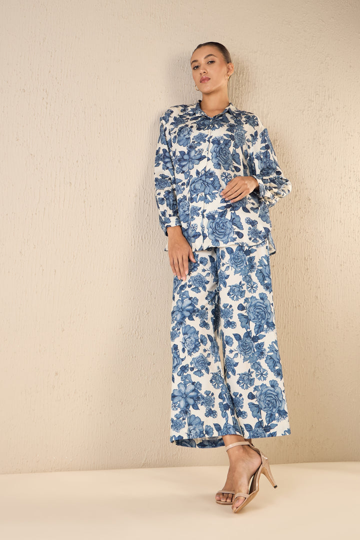 BLUE BLOSSOM COTTON FLAIR PANTS
