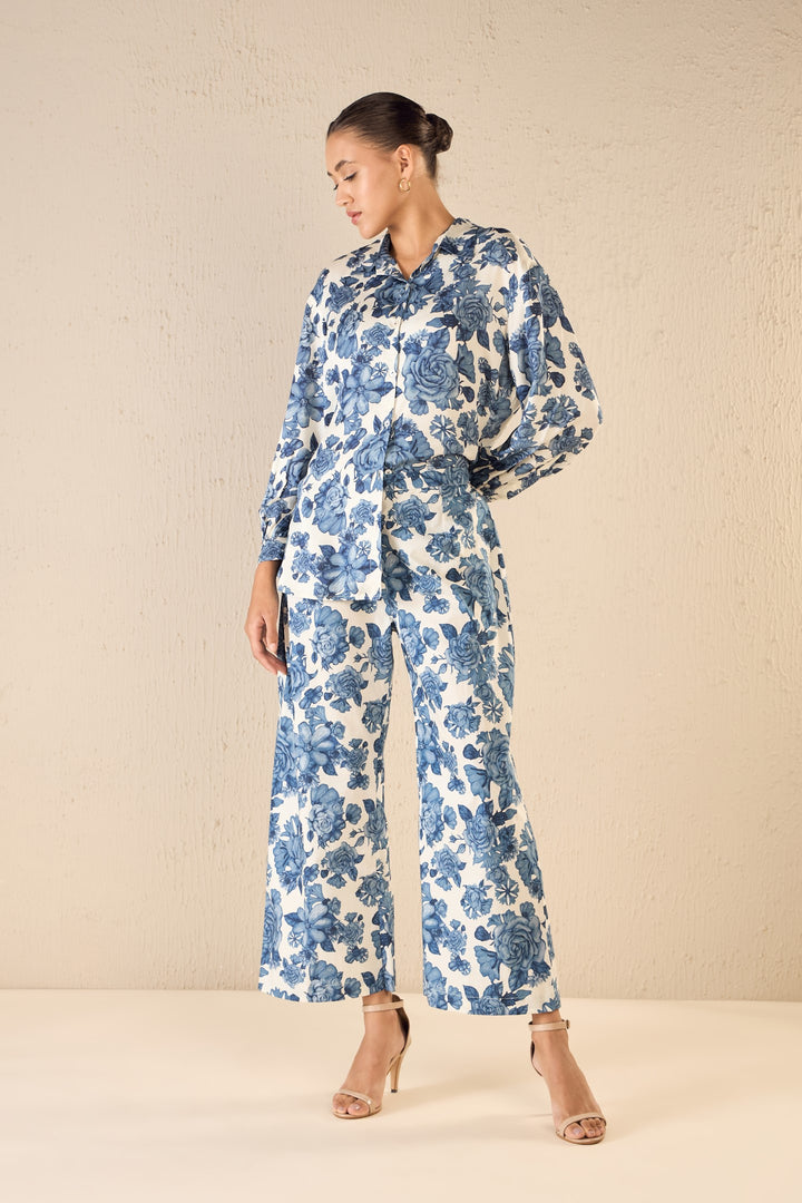 BLUE BLOSSOM COTTON FLAIR PANTS