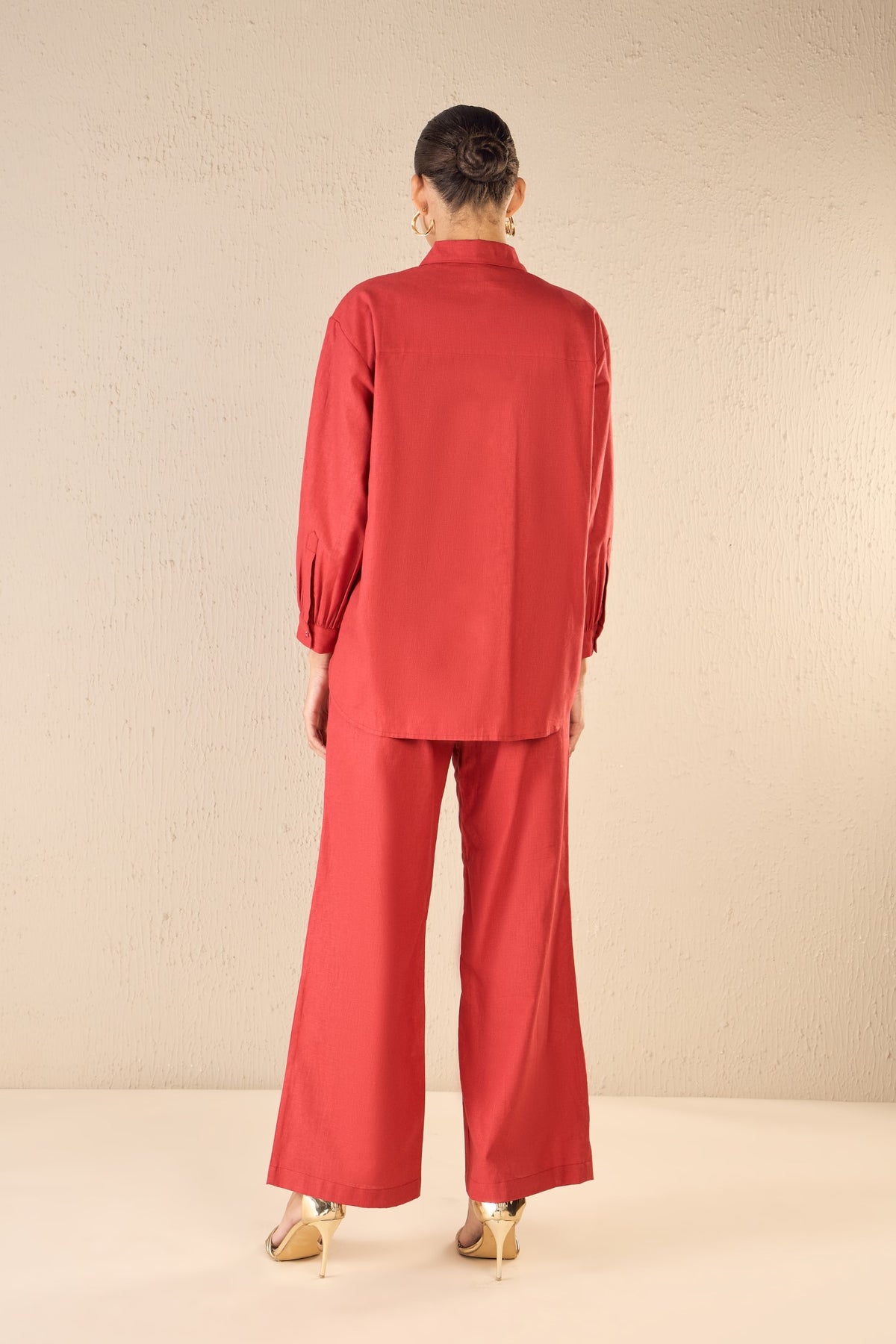 ROSE DREAM: RED OVERSIZE COTTON SHIRT CO-ORD SET