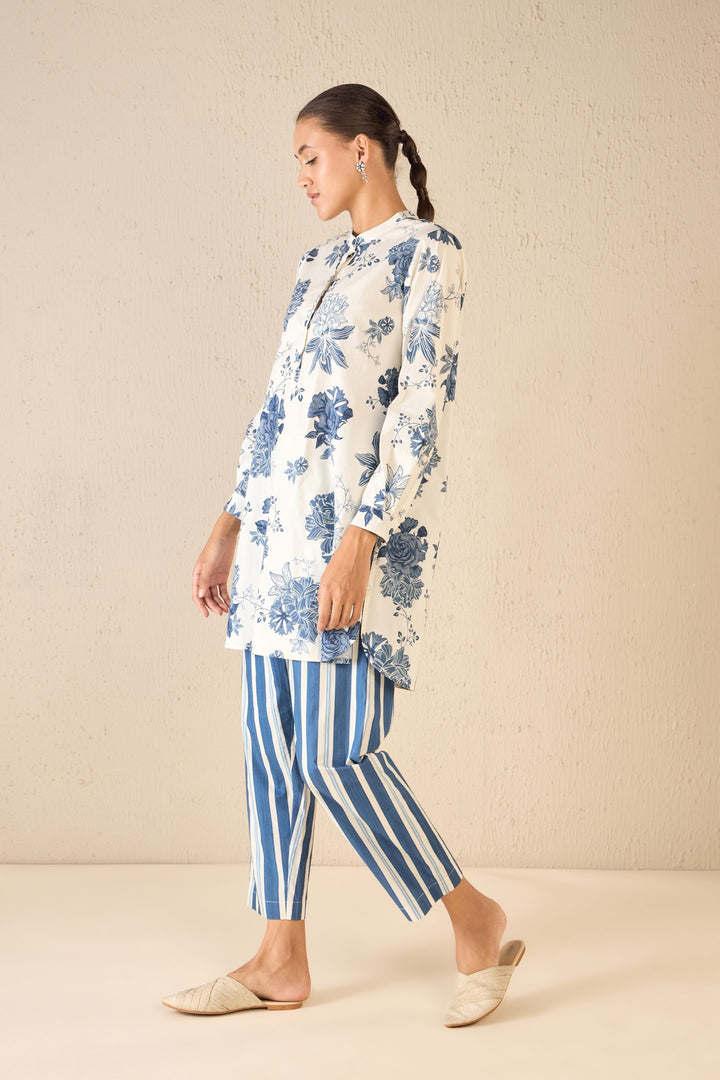 FLORAL FANTASY: BLUE LINE FLORAL TUNIC